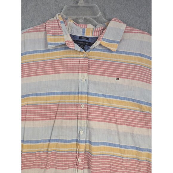 Tommy Hilfiger Shirt Womens XL Multicolor Striped Short Sleeve Summer Button Up - Picture 2 of 8